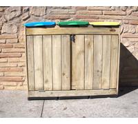 PATTUMIERA TRIS IN LEGNO PER RACCOLTA DIFFERENZIATA PER INTERNI ED ESTERNI