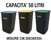 Pattumiere Riciclo Raccolta Differenziata, Misure 38x38x55 Cm, LT50