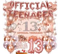 PAUBLLON Decorazioni per il 13° compleanno, 48 pezzi, striscioni ufficiali per adolescenti, palloncini per 13° compleanno, regali per ragazze e ragazzi, 13 regali per feste (oro rosa 13°)