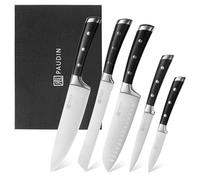 PAUDIN Set coltelli da cucina, set coltelli da cucina da 5 pezzi in acciaio inossidabile al carbonio di alta qualità, set coltelli ultra affilati con coltello da chef, mannaia, coltello multiuso