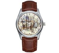 Paul Gauguin - Orologio da polso da uomo, casual, impermeabile, al quarzo, con data, classico, in pelle marrone, per Natale, impressionismo, giardino, sotto la neve, Marrone, Commerciale