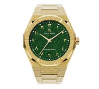Paul Rich Orologio da uomo in acciaio inox di lusso, robusto ed elegante, per affari, regalo o laurea, orologio analogico da polso per lui, quadrante arabo, polvere di stelle satinate II, Oro/Verde