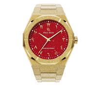 Paul Rich Orologio da uomo in acciaio inox di lusso, robusto ed elegante, per affari, regalo o laurea, orologio analogico da polso per lui, quadrante arabo, polvere di stelle satinate II, Oro/Rosso