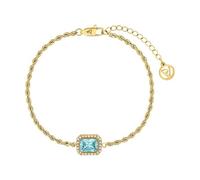 PAUL VALENTINE Pavé Emerald Bracciale da donna in acciaio inox riciclato 17,5 cm + 3 cm di estensione, con 25 pietre scintillanti, chiusura a moschettone, elegante design vintage, Mittelgroße, Oro