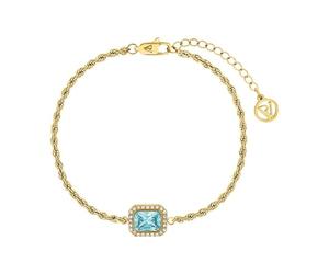 PAUL VALENTINE Pavé Emerald Bracciale da donna in acciaio inox riciclato 17,5 cm + 3 cm di estensione, con 25 pietre scintillanti, chiusura a moschettone, elegante design vintage, Mittelgroße, Oro