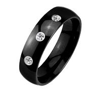 Paula & Fritz® Anello classico Dom in acciaio chirurgico 316L, colore: argento, nero, placcato in oro rosa, con tre zirconi, misure 7 (15 mm) - 26 (21 mm) e colore: nero, 66 (21.0), colore: nero, cod. R-M4753K_120