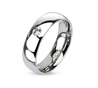 Paula & Fritz® Anello in acciaio inox chirurgico 316L, larghezza 6 mm, fedina classica con zircone singolo, misure disponibili 7-29 e acciaio inossidabile, 66 (21.0), colore: argento, cod. R011-6_120