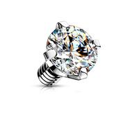 Paula & Fritz® - Inserto per piercing dermal a forma di sfera, in titanio 316L con zirconia, in molti colori e dimensioni, per microdermal, Acciaio inossidabile, Zirconia cubica