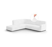 PAULATO - Copridivano Angolare con Penisola Sinistra in Microfibra Tinta Unita, Tessuto Bielastico Antigraffio Lavabile in Lavatrice, Tecnologia Brevettata WavyTech, Bianco - Made in Italy