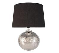Pauleen 48222 Touch of Silver lampada da tavolo max. 20 Watt realizzata a mano nero, argento lampada da comodino look glamour in tessuto, ceramica E14