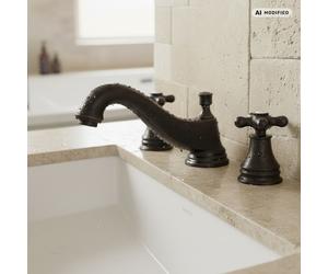 PaulGurkes Rubinetto da Lavabo 3 Fori Retro Nero Miscelatore a Due Manopole