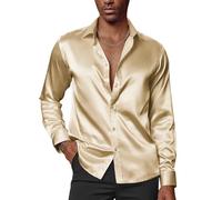 PaulJones Camicia Business da Uomo a Maniche Lunghe Antipiega in Raso per Feste e Matrimoni con Papillon Abbinato, gold, XXL
