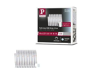 Paulmann 71125 MaxLED 500 Strip LED Full-Line COB 15W 600lm/m 480LEDs/m dimmerabile 2,5m argentato plastica 6500K fascia LED ampliabile