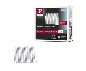 Paulmann 71129 MaxLED 1000 Strip LED Full-Line COB 30W 640lm/m 528LEDs/m dimmerabile 2,5m argentato plastica 6500K fascia LED ampliabile