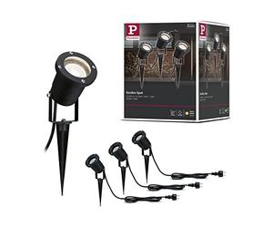 Paulmann 988.97 Illuminazione da Esterno Paletto da Giardino, Set di Spotlight Ip44 Gu10 3 x 3.5 W 230 V 3000 K, Alluminio, 3.5 W, Nero, 32 x 9.2 x 32 cm