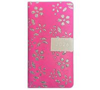 PaulStore - Agenda 2022, sottile, visualizzazione settimanale, con glitter, motivo floreale, colore: Rosa
