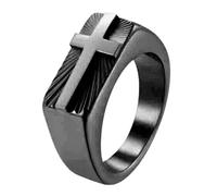 PAURO Acciaio Inossidabile 8MM Croce Versatile Anelli per Donna Uomo Semplice Vintage Elegante Gioielli Nero Taglia 12