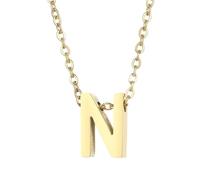 PAURO Acciaio Inossidabile Forato Lettera Iniziale Ciondolo Collana per Donna Semplice Classico Fascino Corta Catena Clavicola Oro N