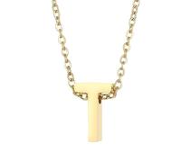 PAURO Acciaio Inossidabile Forato Lettera Iniziale Ciondolo Collana per Donna Semplice Classico Fascino Corta Catena Clavicola Oro T