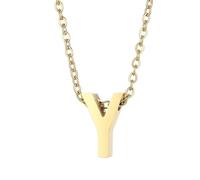 PAURO Acciaio Inossidabile Forato Lettera Iniziale Ciondolo Collana per Donna Semplice Classico Fascino Corta Catena Clavicola Oro Y