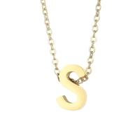 PAURO Acciaio Inossidabile Forato Lettera Iniziale Ciondolo Collana per Donna Semplice Classico Fascino Corta Catena Clavicola Oro S