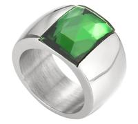 PAURO Acciaio Inossidabile Gemma Anelli per Donna Banda Larga con Taglio Quadrato Classico Elegante Semplice Cocktail Promessa Nuziale Banda Gioielli Argento Verde Taglia 14