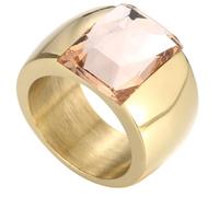 PAURO Acciaio Inossidabile Gemma Anelli per Donna Banda Larga con Taglio Quadrato Classico Elegante Semplice Cocktail Promessa Nuziale Banda Gioielli Oro Champagne Taglia 12