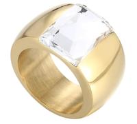 PAURO Acciaio Inossidabile Gemma Anelli per Donna Banda Larga con Taglio Quadrato Classico Elegante Semplice Cocktail Promessa Nuziale Banda Gioielli Oro Bianco Taglia 12