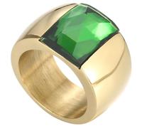 PAURO Acciaio Inossidabile Gemma Anelli per Donna Banda Larga con Taglio Quadrato Classico Elegante Semplice Cocktail Promessa Nuziale Banda Gioielli Oro Verde Taglia 17