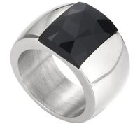 PAURO Acciaio Inossidabile Gemma Anelli per Donna Banda Larga con Taglio Quadrato Classico Elegante Semplice Cocktail Promessa Nuziale Banda Gioielli Argento Nero Taglia 14