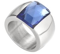 PAURO Acciaio Inossidabile Gemma Anelli per Donna Banda Larga con Taglio Quadrato Classico Elegante Semplice Cocktail Promessa Nuziale Banda Gioielli Argento Blu Taglia 22