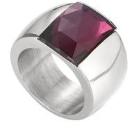 PAURO Acciaio Inossidabile Gemma Anelli per Donna Banda Larga con Taglio Quadrato Classico Elegante Semplice Cocktail Promessa Nuziale Banda Gioielli Argento Viola Taglia 12