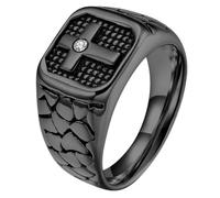 PAURO Acciaio Inossidabile Vintage Croce Sigillo Anelli per Uomo Intarsio Cubic Zirconia Banda Antico Crepa Motivo Religioso Fede Gioielli Nero Taglia 17