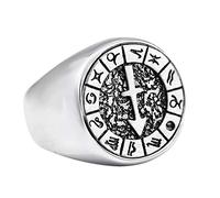 PAURO Anelli zodiacali da Uomo Acciaio Inossidabile Astrologia Oroscopo Simbolo Banda Regalo Gioielleria Sagittario Argento Dimensione 22