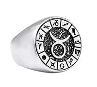 PAURO Anelli zodiacali da Uomo Acciaio Inossidabile Astrologia Oroscopo Simbolo Banda Regalo Gioielleria Toro Argento Dimensione 14