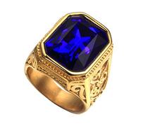 PAURO Anello da Sposa Annata Quadrato in Acciaio Inossidabile Dorato con Grande Pietra Blu Taglia 17