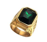 PAURO Anello da Sposa Annata Quadrato in Acciaio Inossidabile Dorato con Grande Pietra Verde Taglia 22
