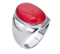 PAURO Anello da Uomo in Acciaio Inossidabile Ovale con Occhio di Gatto Gemma Argento Rosso Misura 14