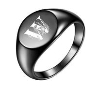 PAURO Anello in Acciaio Inossidabile Anello Ovale Lucido con Iniziali a Fiore dalla A alla Z Nero W Misura 25