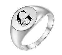 PAURO Anello in Acciaio Inossidabile Anello Personalizzato con Iniziale Ovale a Fiore Alfabeto dalla A alla Z Argento G Misura 12