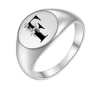 PAURO Anello in Acciaio Inossidabile Anello Personalizzato con Iniziale Ovale a Fiore Alfabeto dalla A alla Z Argento F Misura 10