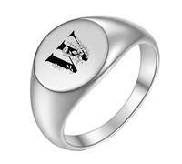 PAURO Anello in Acciaio Inossidabile Anello Personalizzato con Iniziale Ovale a Fiore Alfabeto dalla A alla Z Argento W Misura 25