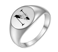 PAURO Anello in Acciaio Inossidabile Anello Personalizzato con Iniziale Ovale a Fiore Alfabeto dalla A alla Z Argento N Misura 12