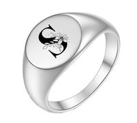 PAURO Anello in Acciaio Inossidabile Anello Personalizzato con Iniziale Ovale a Fiore Alfabeto dalla A alla Z Argento S Misura 22
