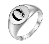 PAURO Anello in Acciaio Inossidabile Anello Personalizzato con Iniziale Ovale a Fiore Alfabeto dalla A alla Z Argento O Misura 19