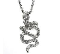 Pauro Ciondolo da uomo in acciaio inox a forma di serpente con zirconia cubica, collana tipo charm con catenina da 61 cm e Acciaio inossidabile, colore: bianco, cod. po320180403qw06