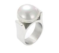 PAURO Donna Acciaio Inossidabile Anello Nuziale con Perla Grande Esagerata Vintage Argento Taglia 12