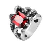PAURO Donna Acciaio Inossidabile Vintage Punk Animali Design Traforato Artiglio di Drago Anello con Pietra Preziosa Rosso Argento Taglia 14