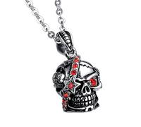 PAURO Gioielli Uomo In Acciaio Inossidabile Rosso Zirconi Ciondolo Collana Teschio One-Eyed