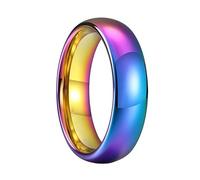 PAURO Unisex Acciaio Inossidabile 6mm Anelli a Cupola per FEDI Nuziali Anello Semplice Lucido Arcobaleno Dimensione 12